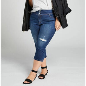 Lane Bryant Size 24 High-Rise 3-Button Jegging Crop Jeans Blue Dark Wash